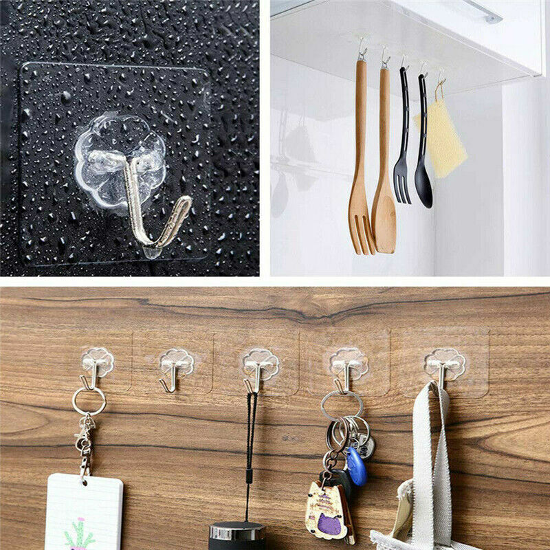 Clear Seamless Removable Adhesive Hook Strong Stick Wall Hook Kitchen Hanger