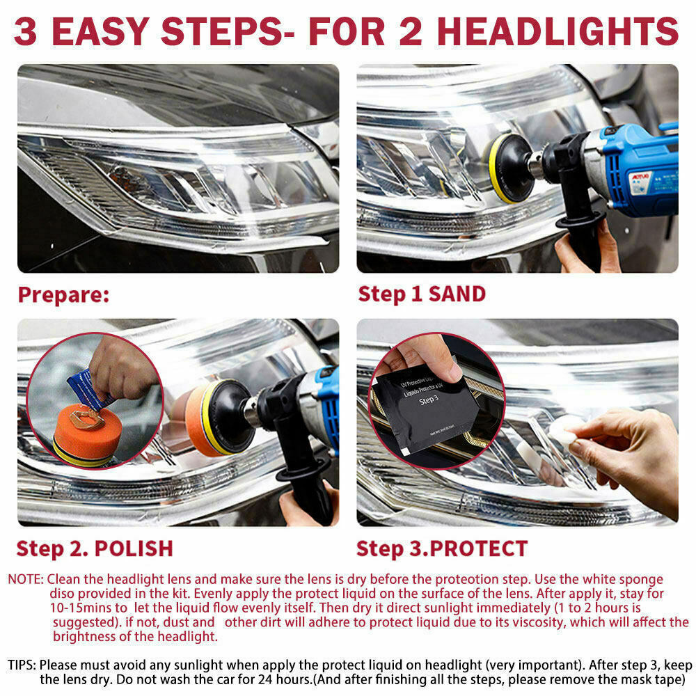 Pro Car Lens Headlight Restoration Kit Polishing Sanding Cleaner Repair Tool AU