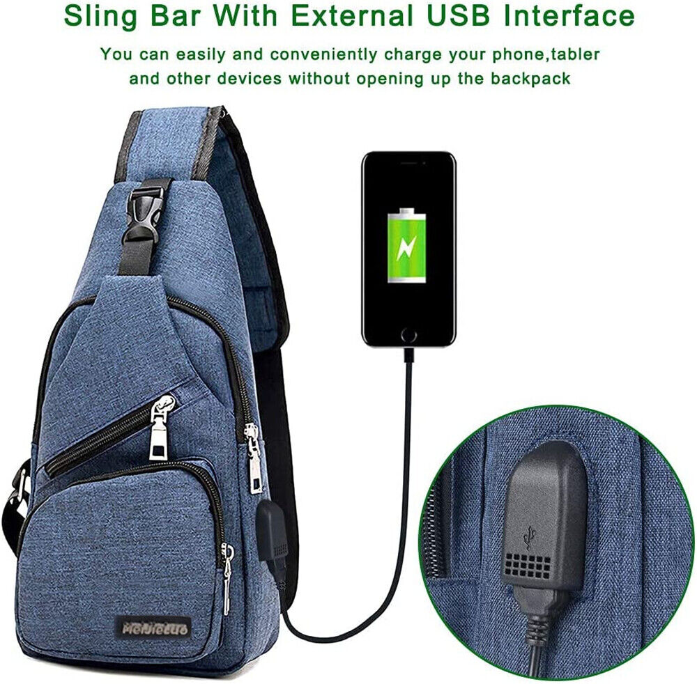 Man Shoulder Backpack Chest Bag Sling Cross Body Satchel Outdoor Charging Port