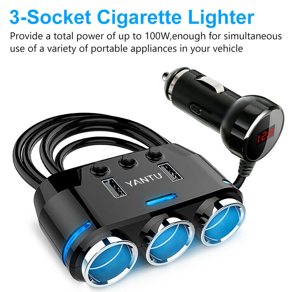 12V 3-USB Port LCD Car Charger Lighter Double Power Adapter Socket Splitter AU