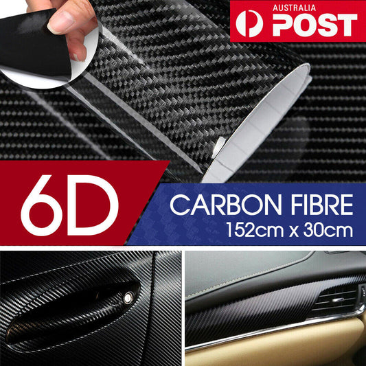 30cm x1.52M 6D Gloss Black Carbon Fibre Fiber Vinyl Car Wrap Air Release Film