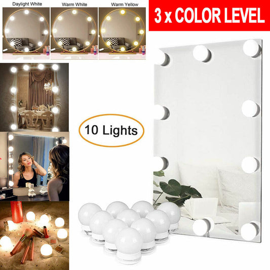 Vanity Light LED Make Up Mirror Lights 10 Bulbs Dimmable Lamp Hollywood Style