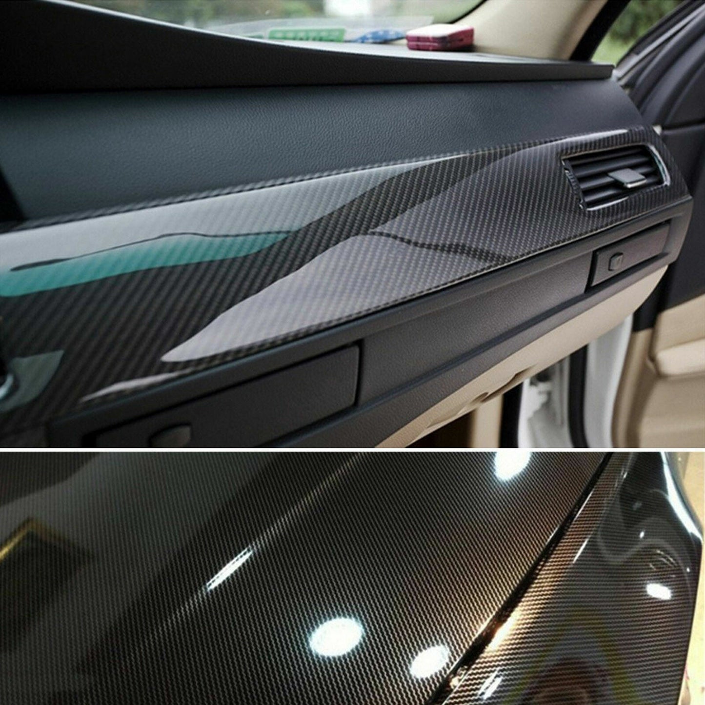 30cm x1.52M 6D Gloss Black Carbon Fibre Fiber Vinyl Car Wrap Air Release Film