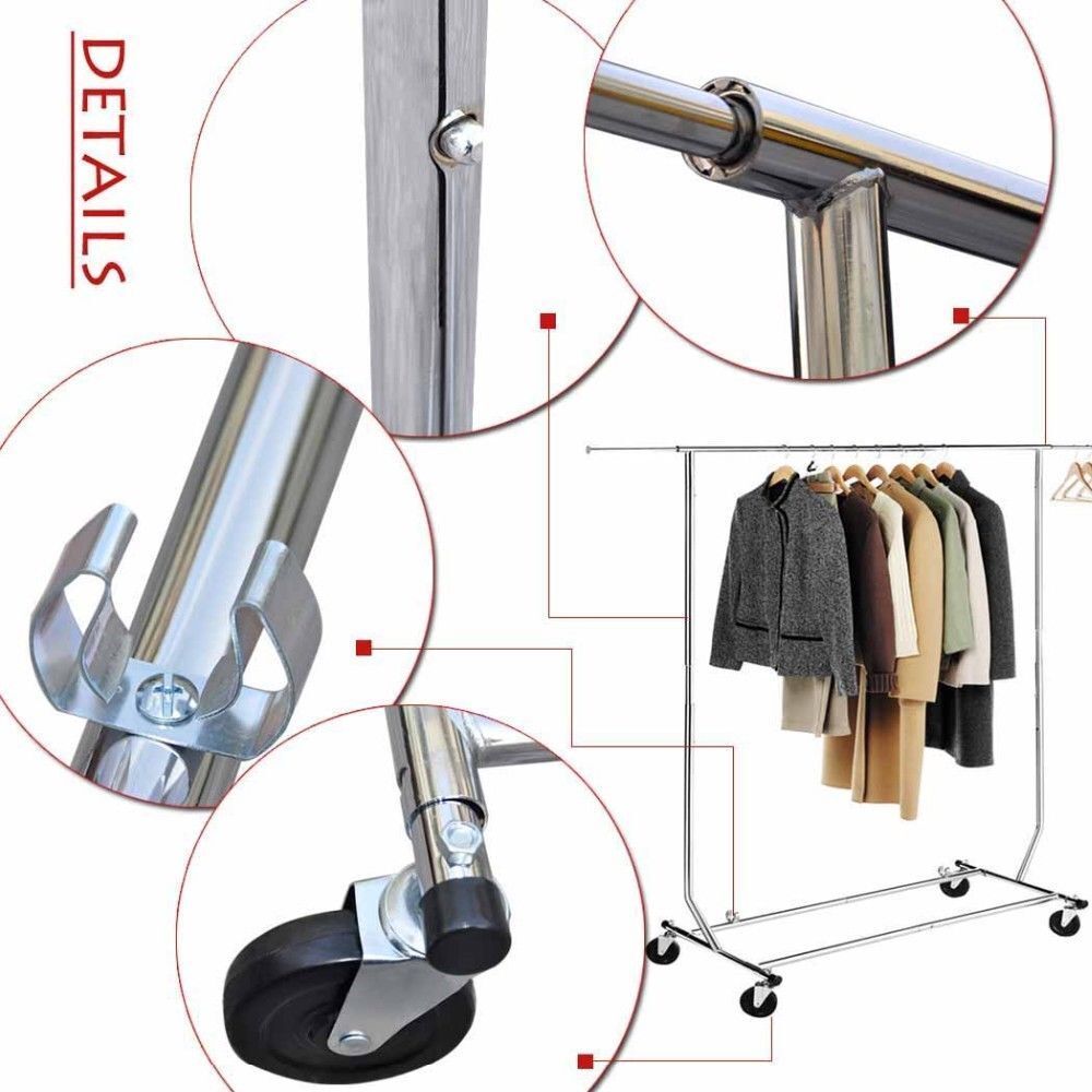 Collapsible Adjustable Single Rail Rolling Garment Cloth Coat Rack Hanger Dryer