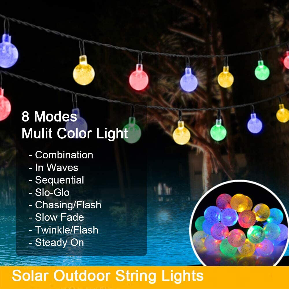 50LED Solar Globe String Fairy Light Outdoor Festoon Party Garden Tree Decor AU