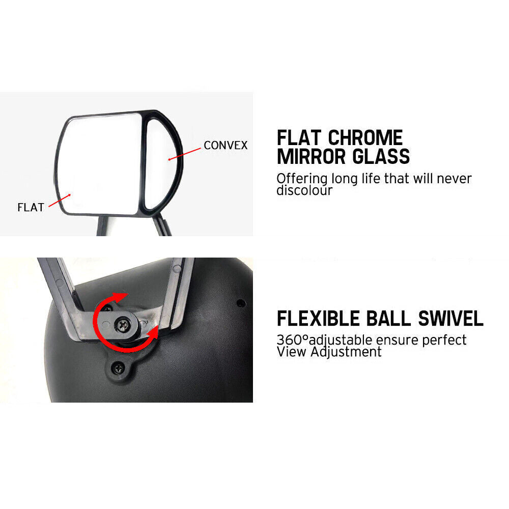 2x Towing Mirrors Pair Clip on Multi Fit Clamp On Towing Caravan 4X4 Trailer