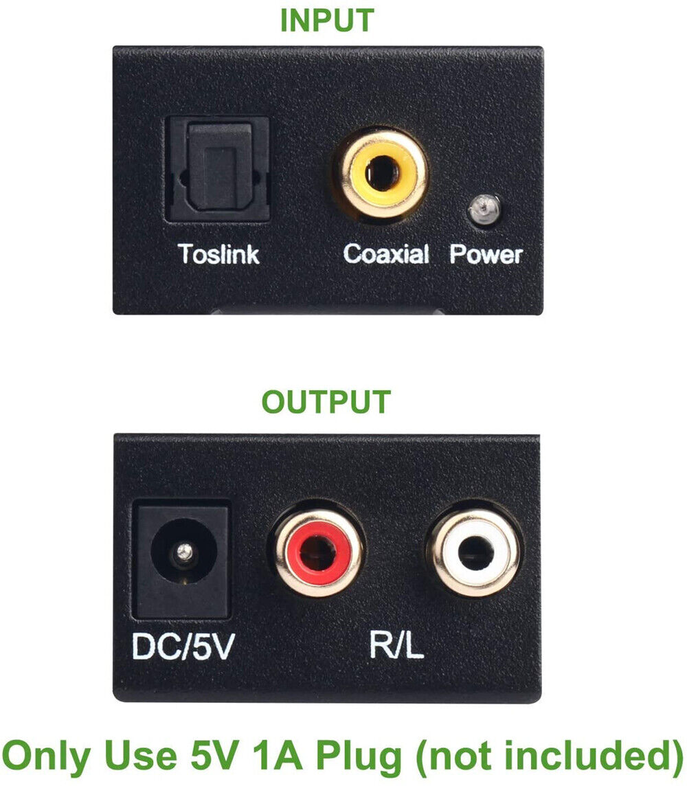 Optical Coaxial Toslink Digital to Analog Audio Converter Adapter RCA L/R 3.5mm