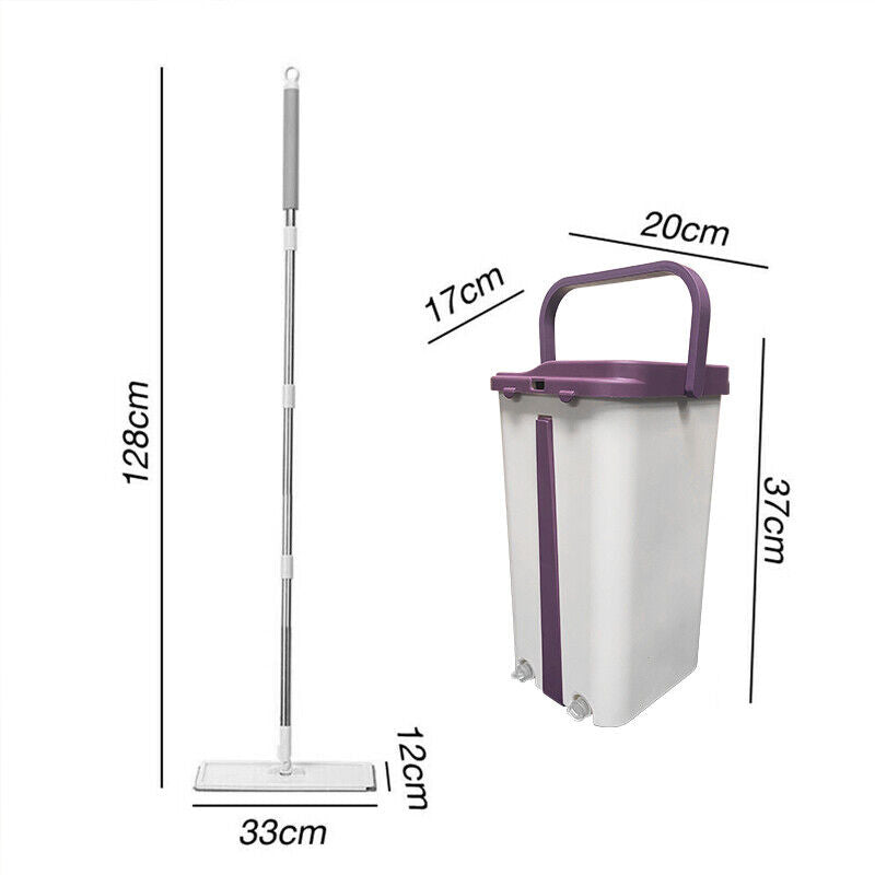 Microfibre Flat Mop and Bucket Floor Cleaner Set with 2 Pads Wet Dry Bucket Mop