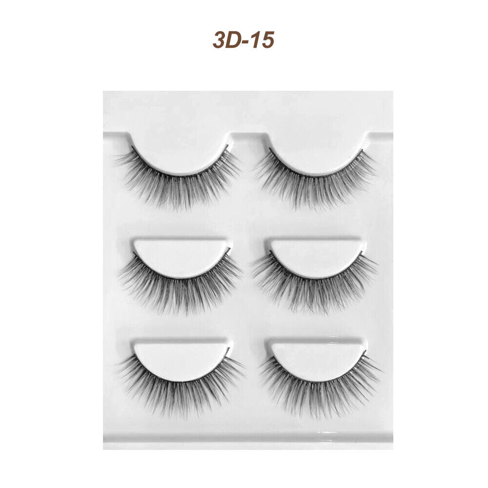 Eyelashes 3 Pairs Mink Natural Long Thick Makeup Cross False Eye Lashes AU Stock