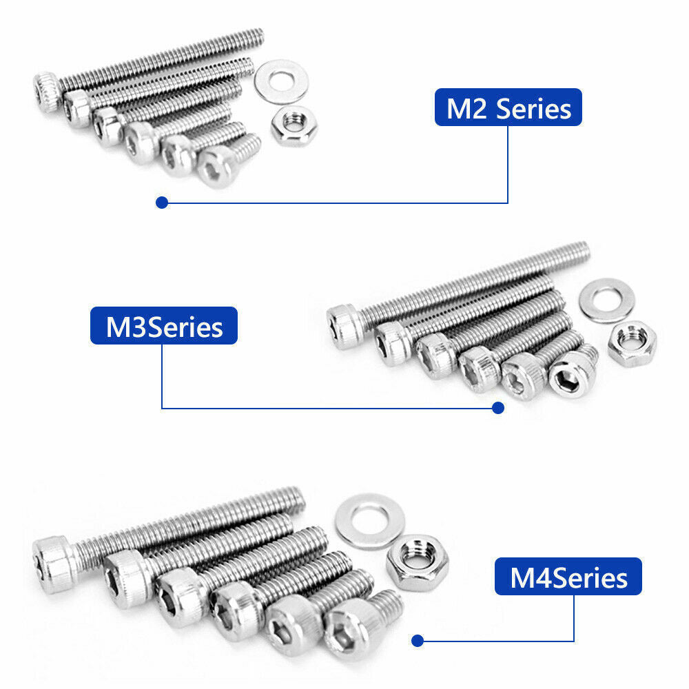 M2/M3/M4 Stainless Steel Bolts Nuts Screws Hex Head Assorted 1080pcs Kit Set