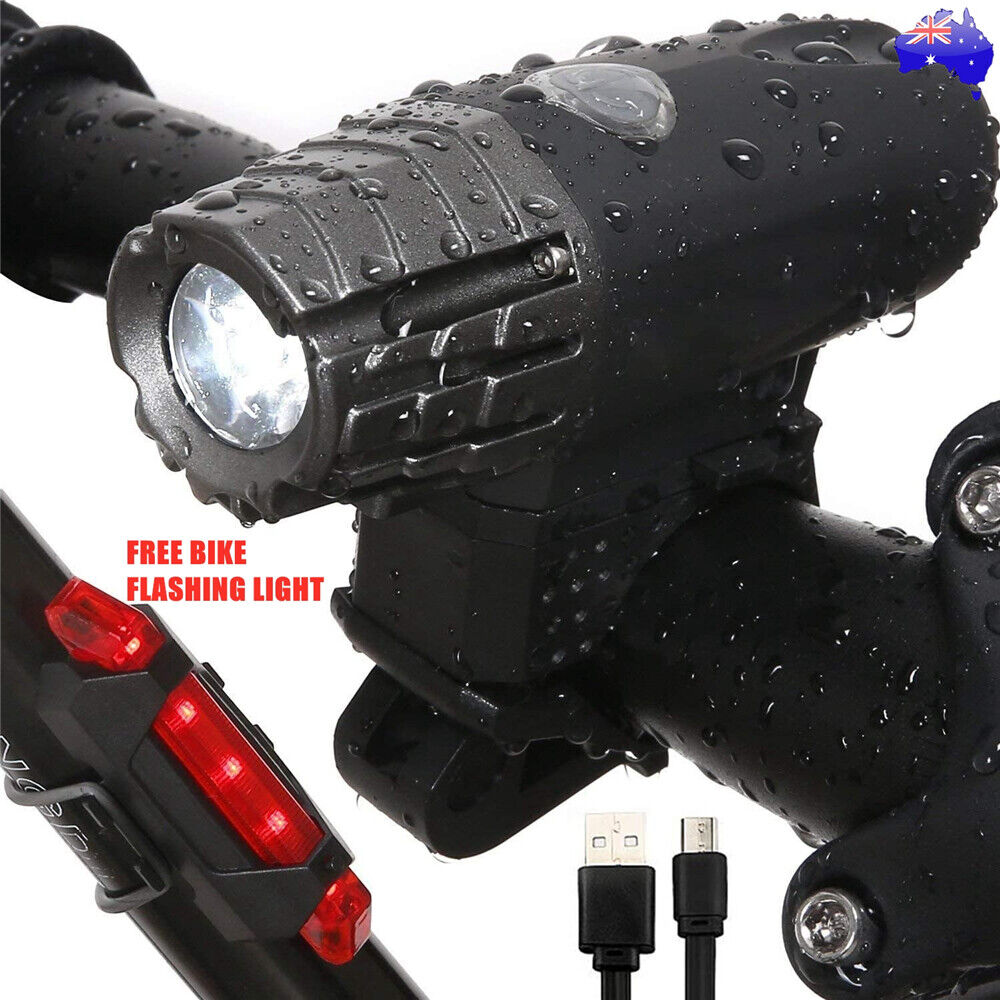 Set Waterproof Bicycle Bike Lights Front Rear LED Light Lamp USB Rechargeable AU