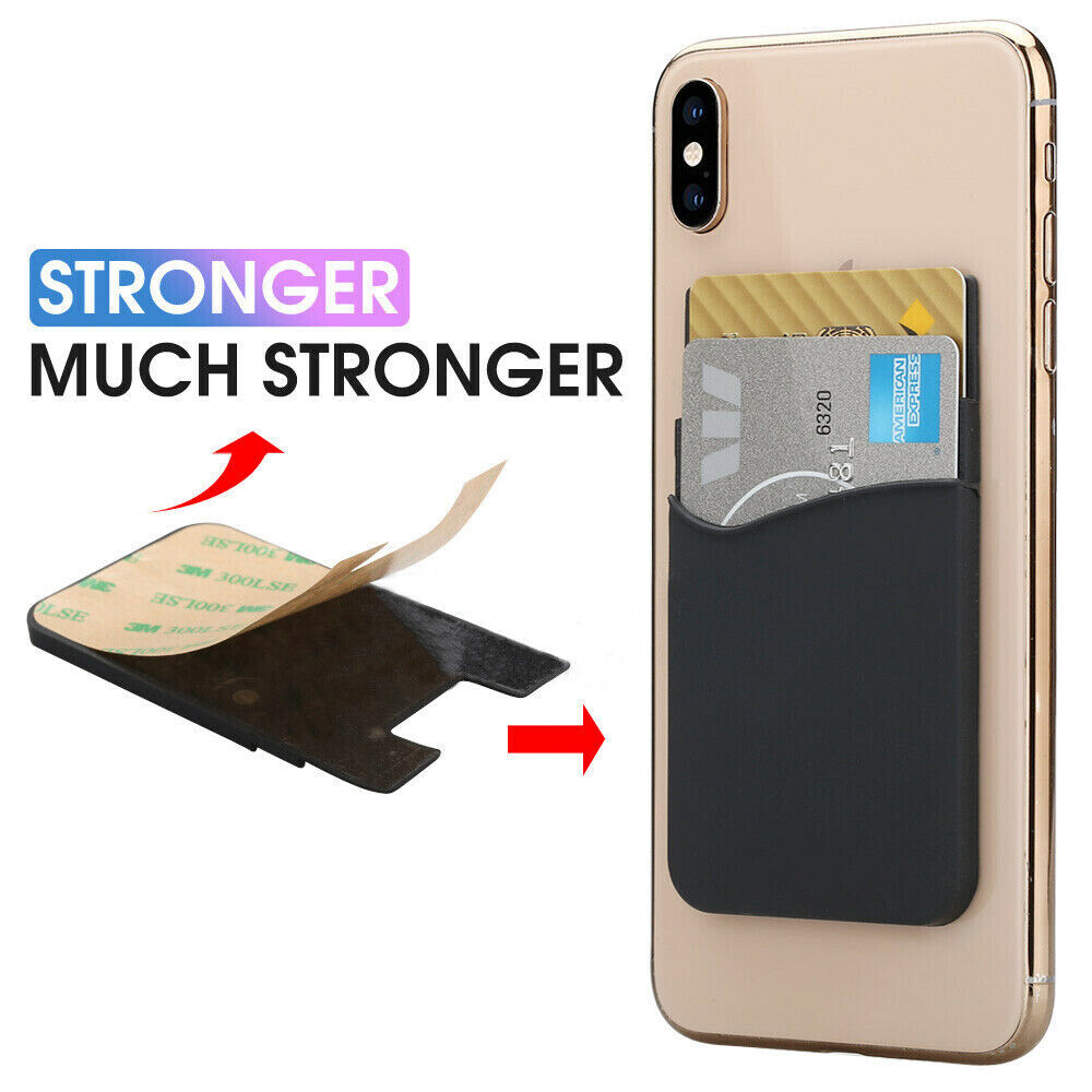 Silicone Mobile Phone Back Double Layers Card Holder Wallet 3M Stick On Adhesive