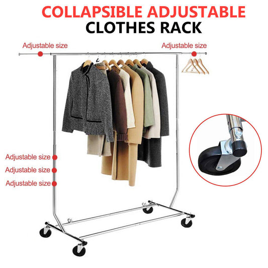 Collapsible Adjustable Single Rail Rolling Garment Cloth Coat Rack Hanger Dryer