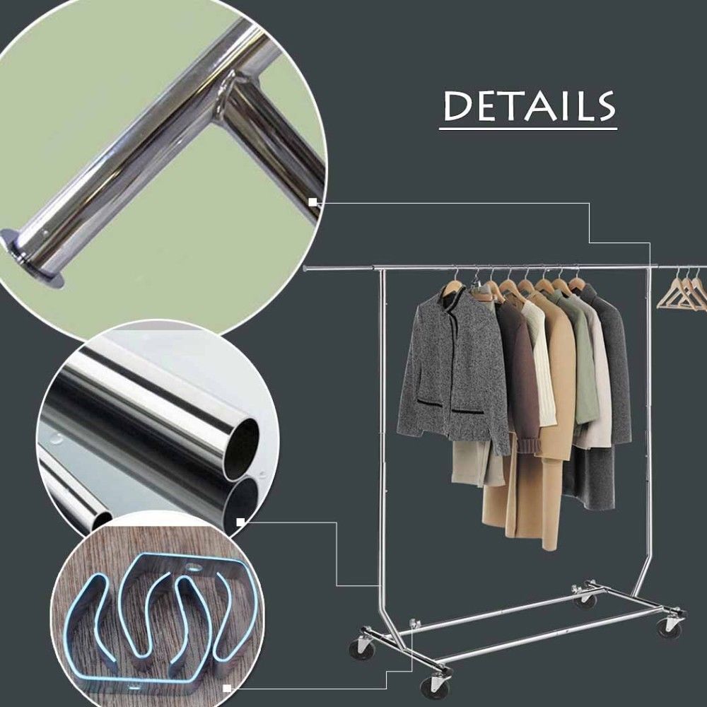 Collapsible Adjustable Single Rail Rolling Garment Cloth Coat Rack Hanger Dryer