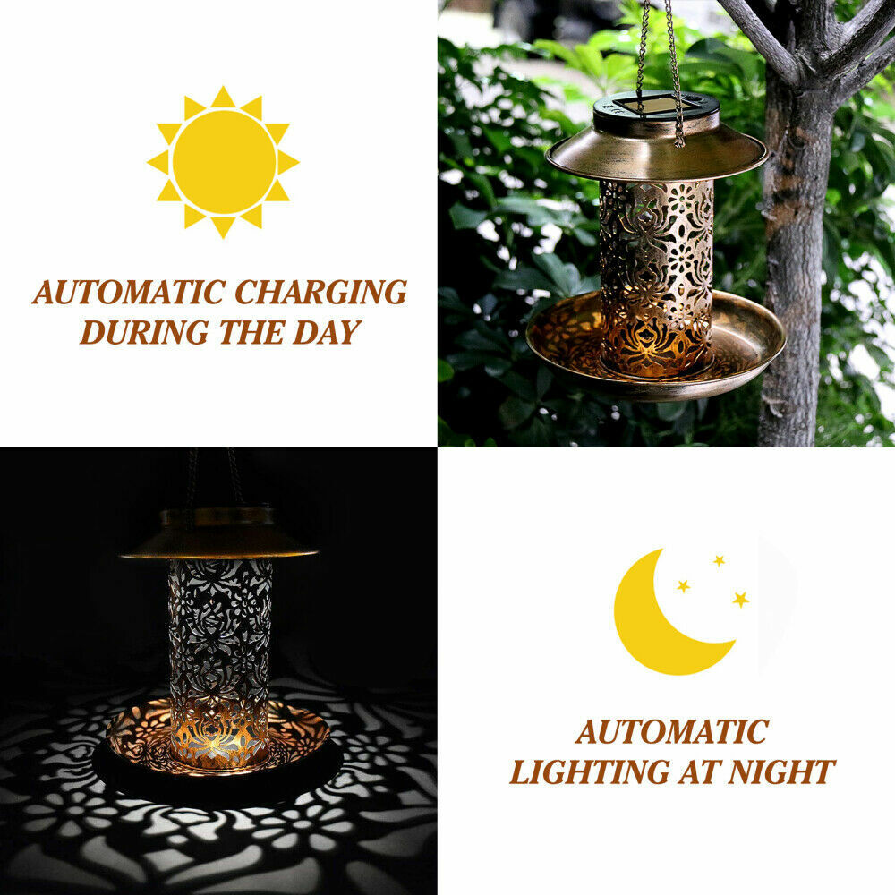 Solar Powered Bird Feeder Light Hanging Outdoor Solar Lamp Solar Garden Light