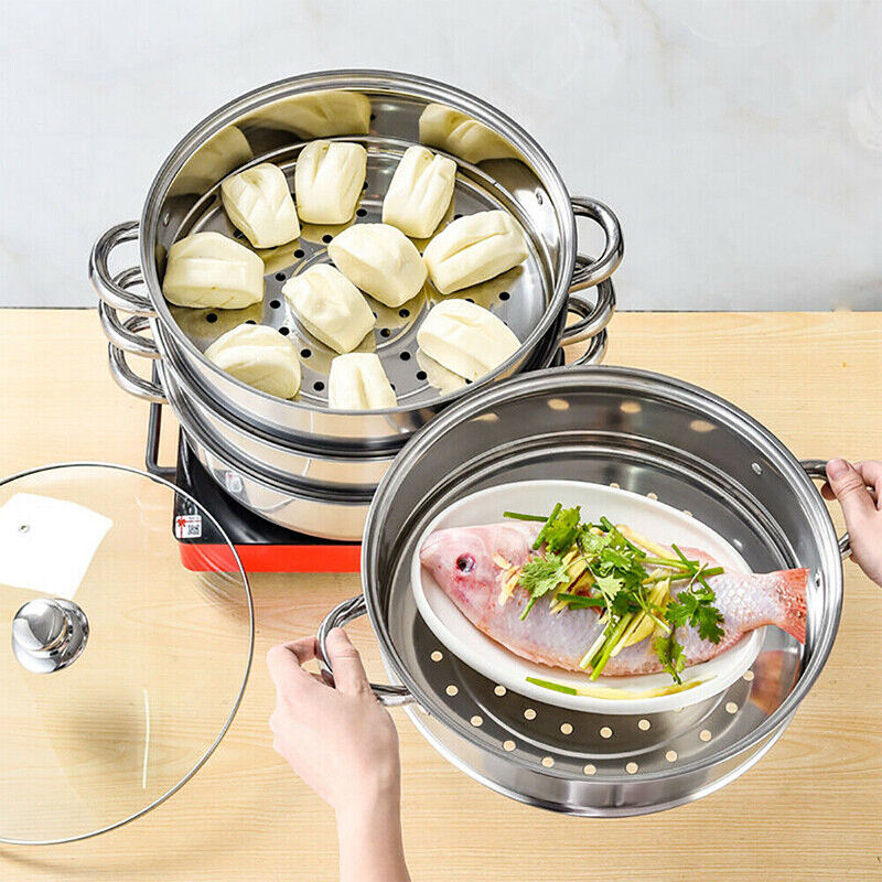 4 /5 Tier Stainless Steel Steamer Meat Vegetable Cooking Steam Pot Cookware AU