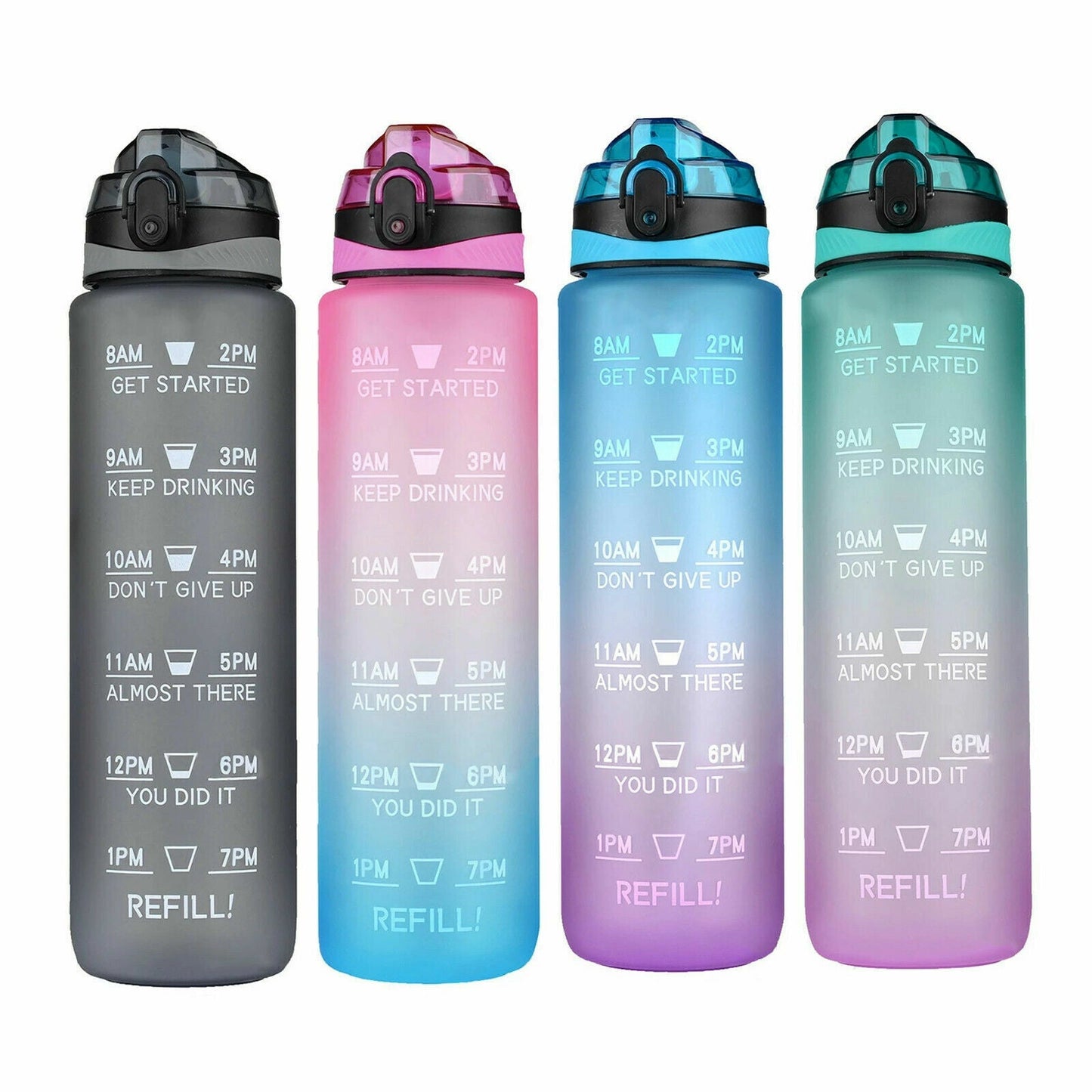 Water Bottle 1L Motivational Drink Flask With Time Markings Sport Gym