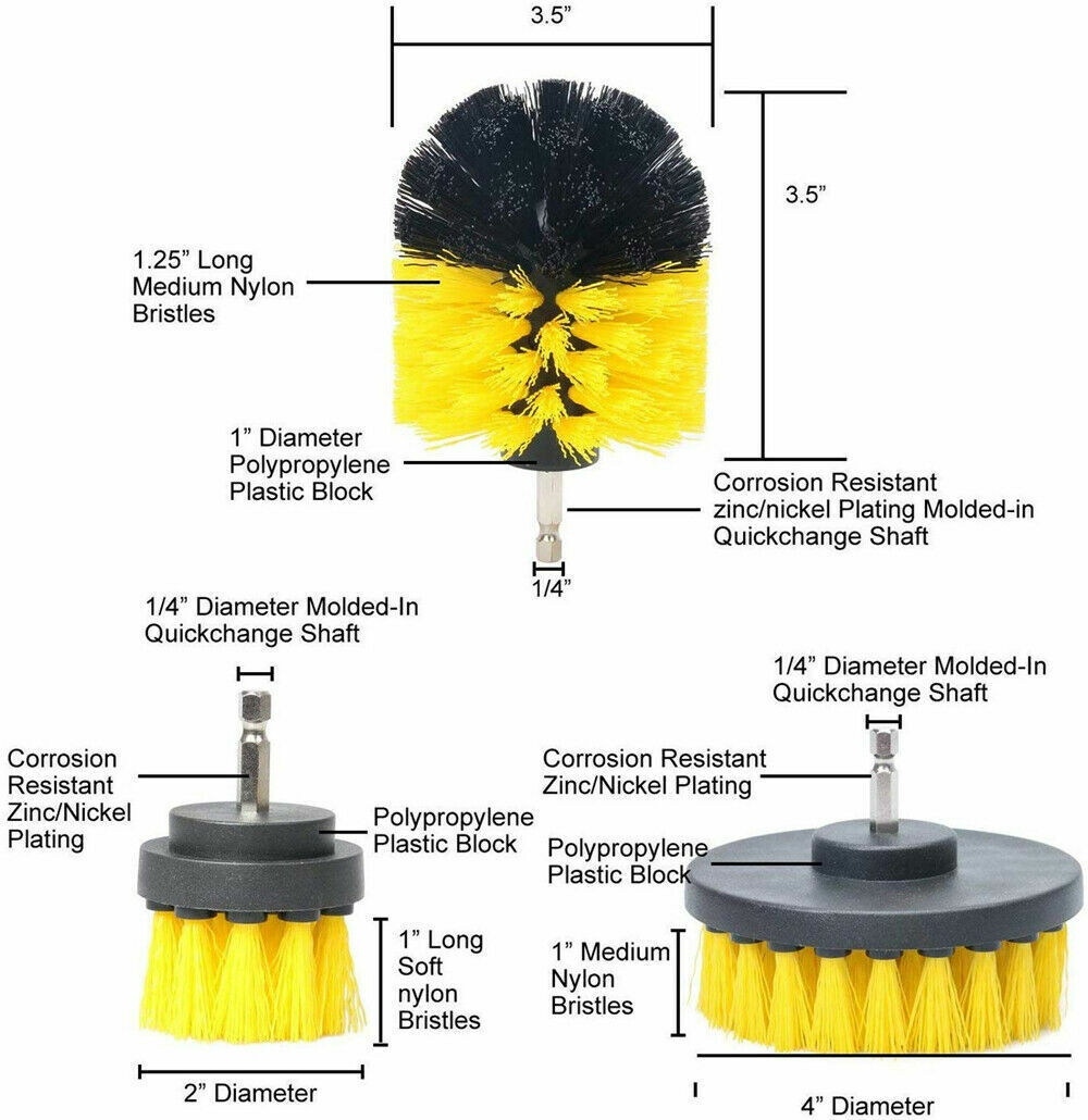 AU Grout Power Scrubber Cleaning Drill Brush Tub Cleaner Combo Tool Kit Yellow