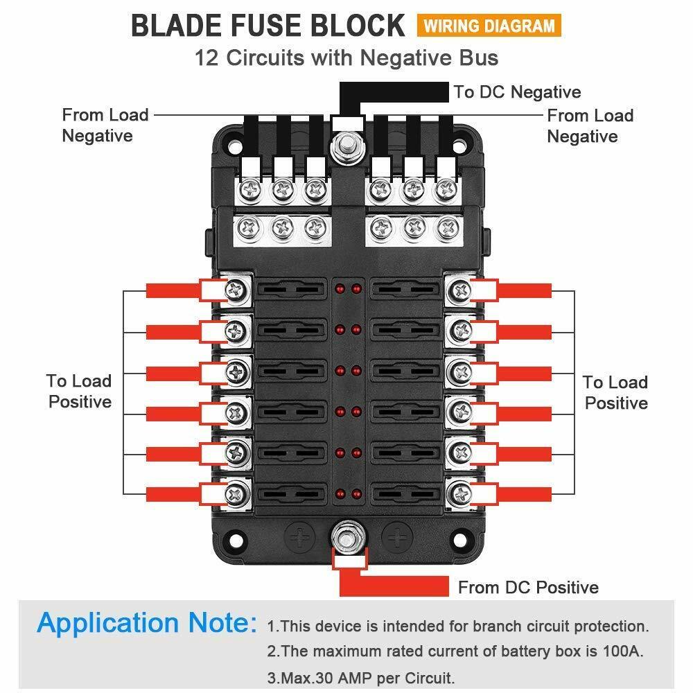 12-Way 12/32V Blade Fuse Box Block Holder LED Indicator Auto Marine AU