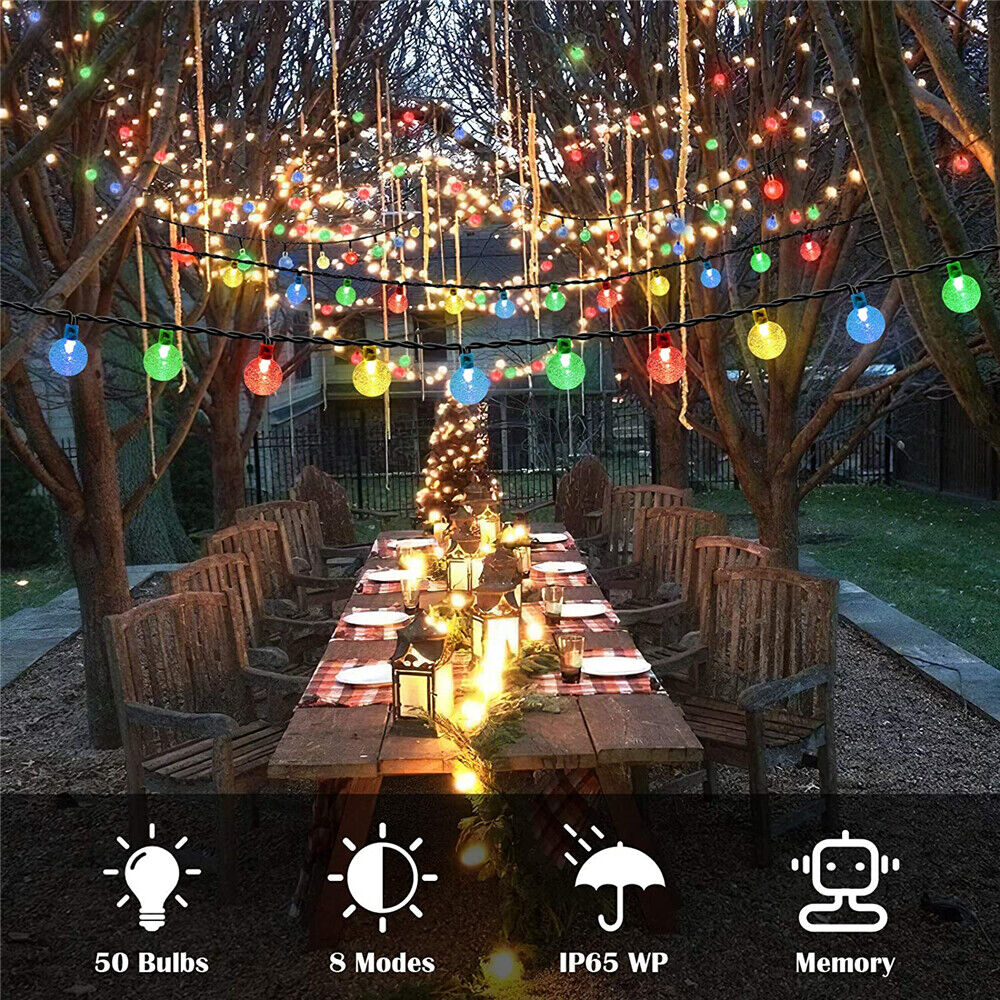 50LED Solar Globe String Fairy Light Outdoor Festoon Party Garden Tree Decor AU