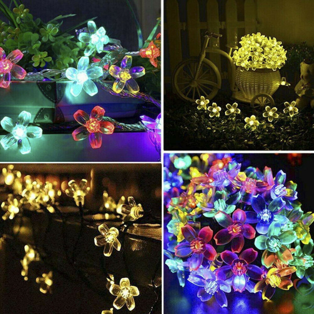 Waterproof 7M 50LED Solar Cherry Flower String Fairy Lights Outdoor Garden Party