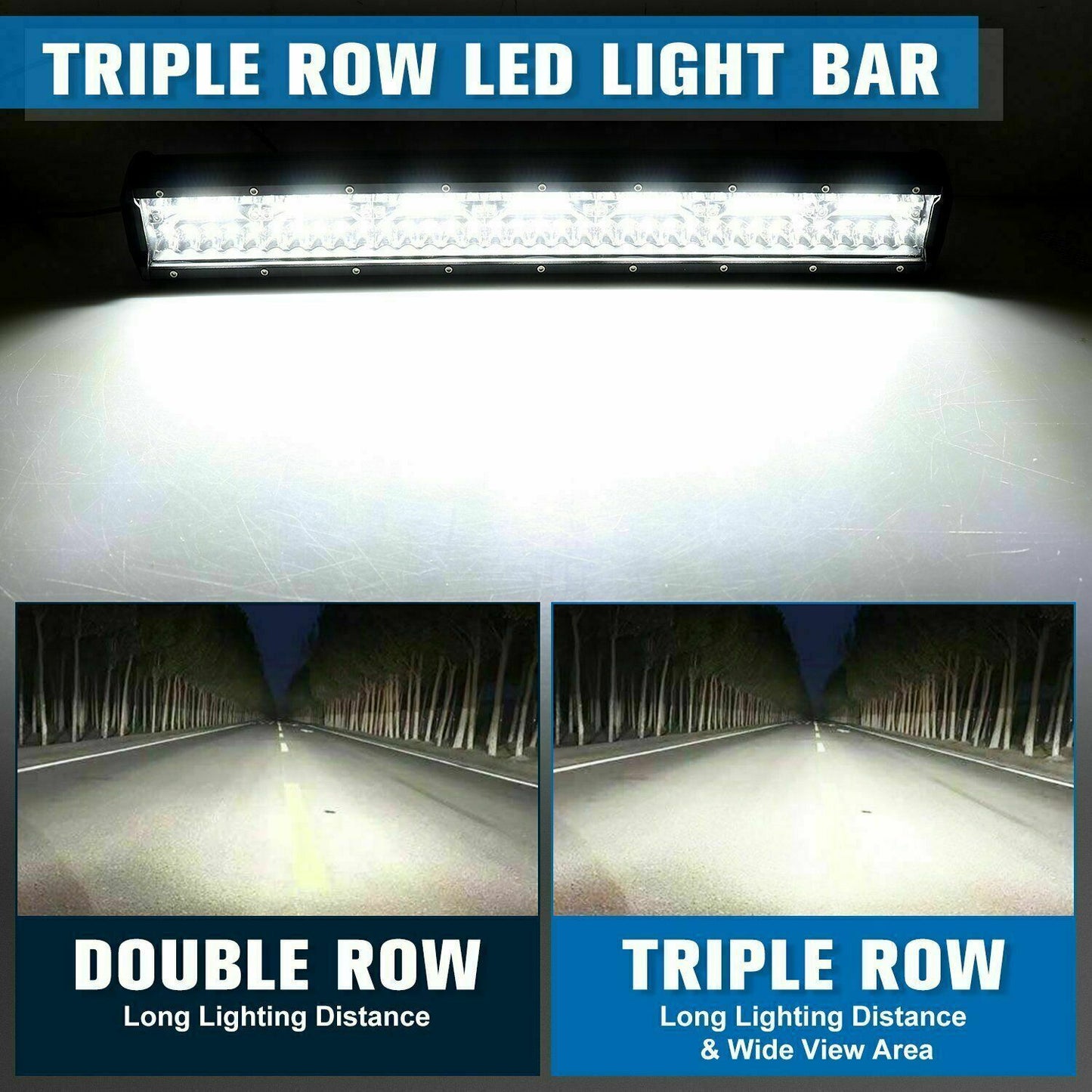 CREE LED Light Bar 20 inch Tri-row Spot Flood Combo Driving Offroad Truck 4WD