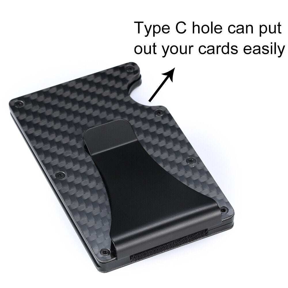 Men Slim Carbon Fiber Credit Card Holder RFID Blocking Metal Wallet Clip
