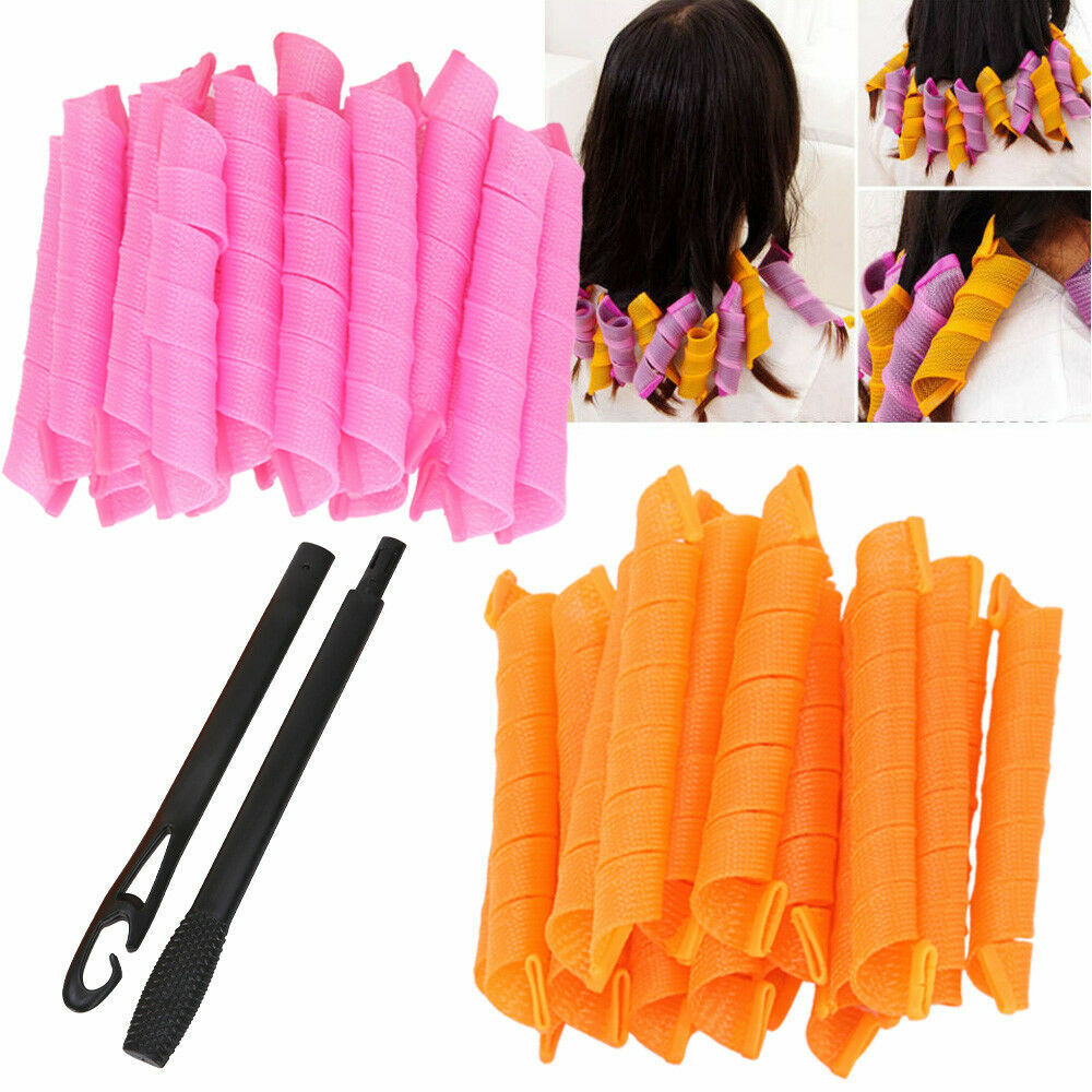 40Pcs 50cm No Heat Hair Curlers Rollers Formers Curl Leverage Spiral Ringlets AU