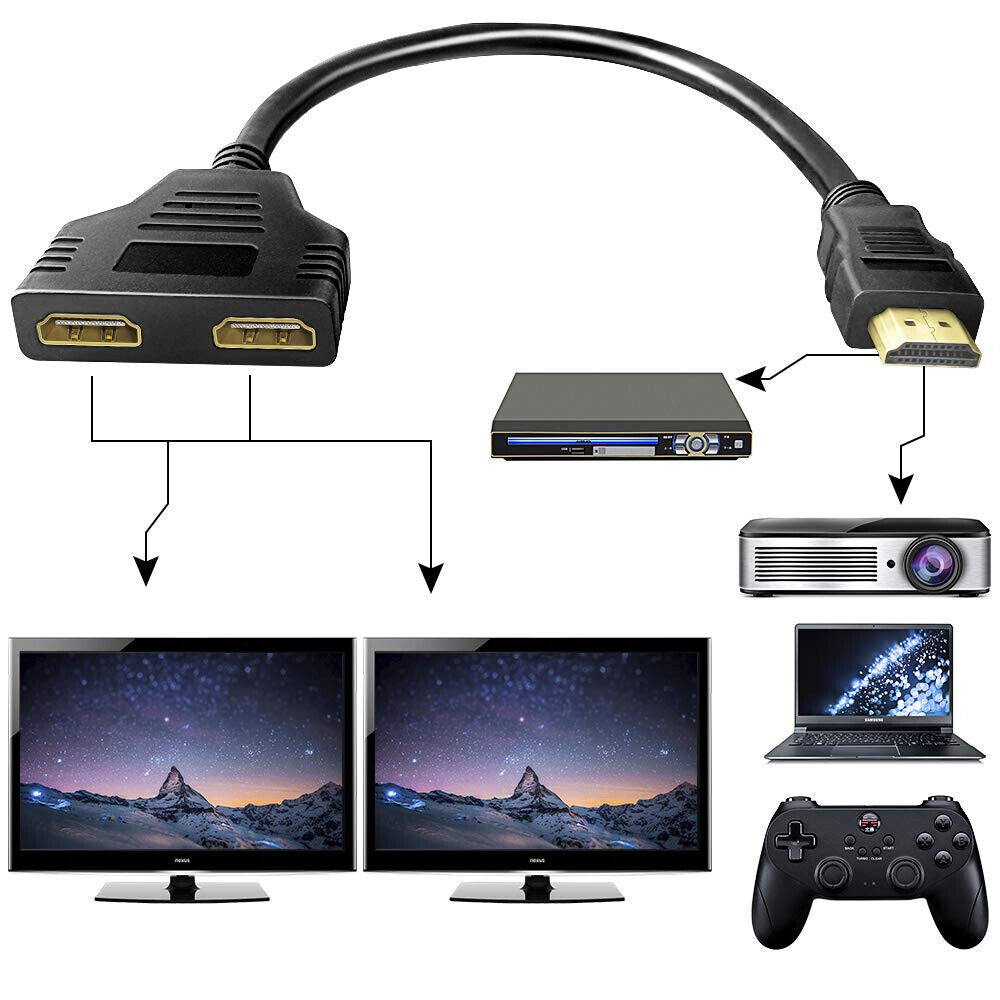 HDMI Splitter 1 IN 2 OUT Ultra HD 1080 Adapter Converter Multi Display Cable 4K