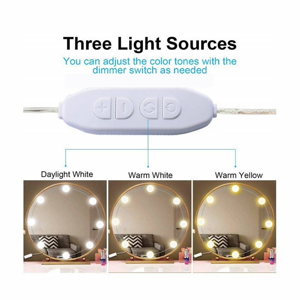 Vanity Light LED Make Up Mirror Lights 10 Bulbs Dimmable Lamp Hollywood Style