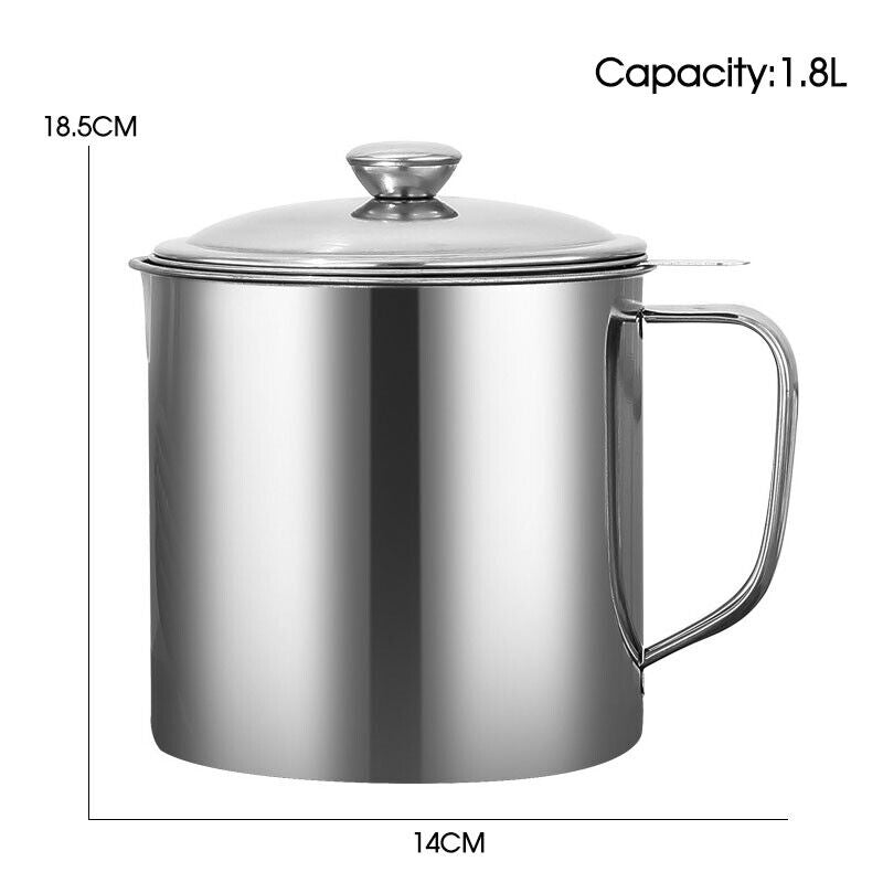 1.8L Stainless Steel Oil Filter Pot Cooking Soup Grease Strainer Separator AU