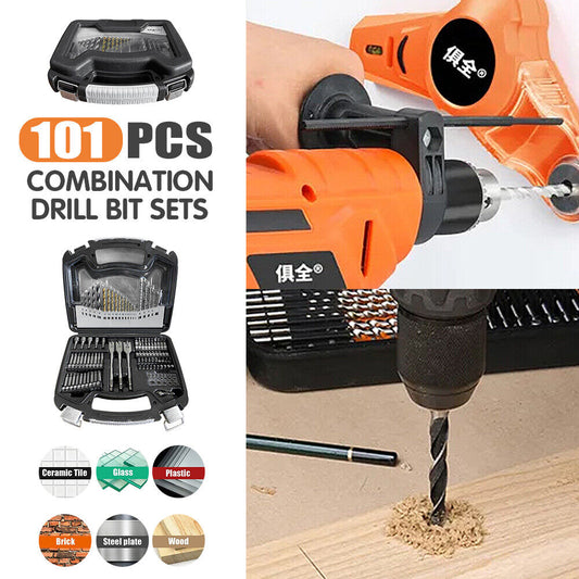101Pc Combination Drill Bits Set Wood Hole Saw Metal Cement Screwdriver Drilling