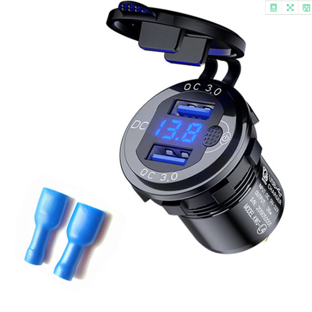 Waterproof Fast Car Phone Charger QC3.0 Dual USB Power Adapter Cigarette Lighter