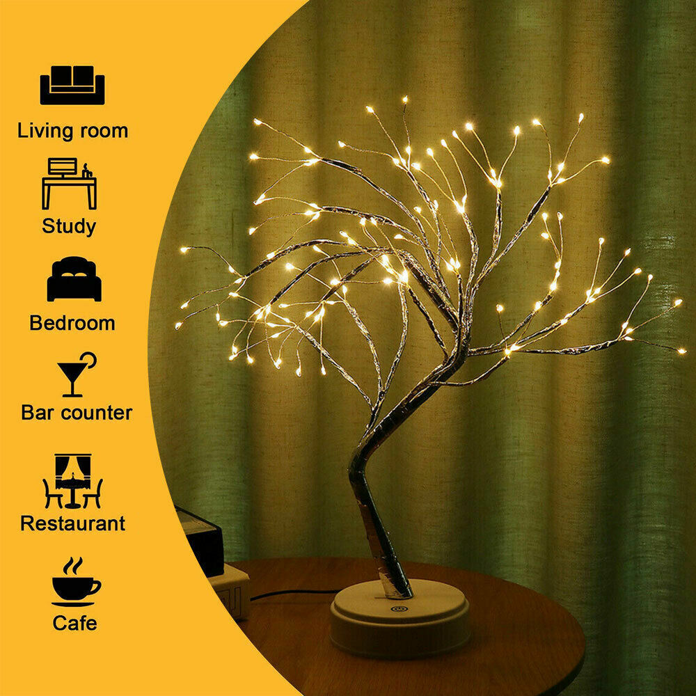 Light Tree Table Desk Lamp LED Night Gold Branch Battery USB Wedding Party Decor