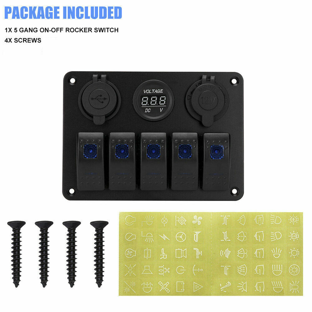 12V 6 Gang Switch Panel LED Light Rocker Circuit Breaker For Car RV Boat Marine