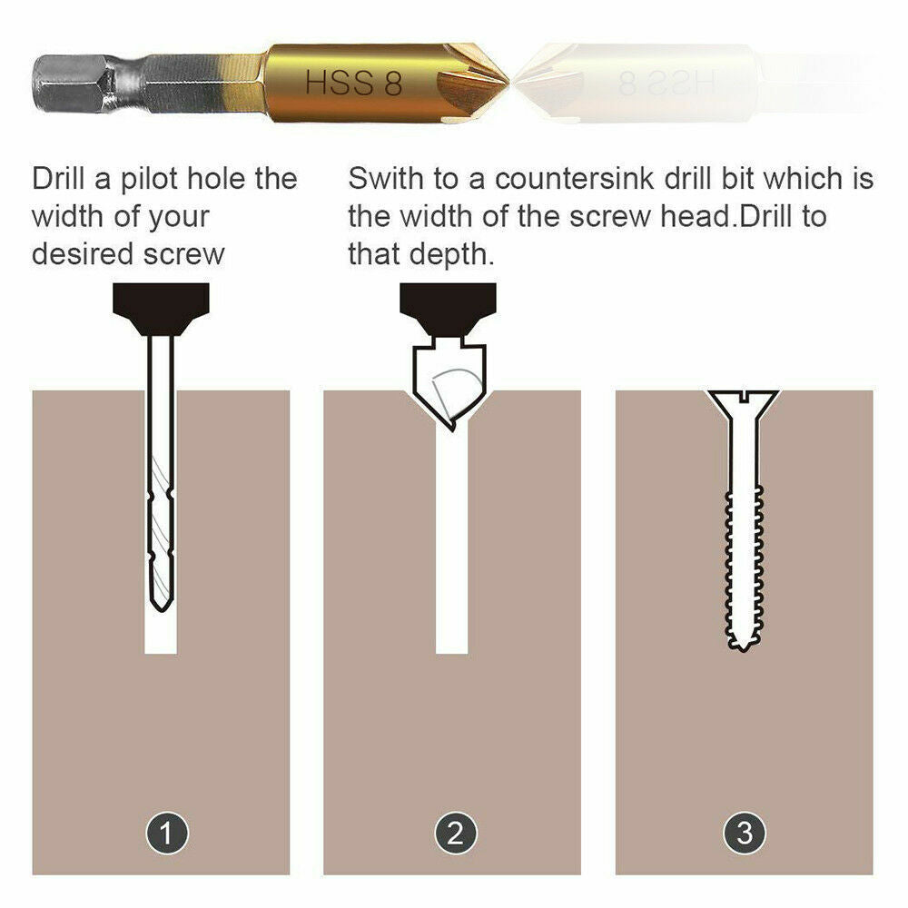 6pcs Countersink Drill Bit Crosshole Cutting Tool Drill Bits Metal Drilling AU