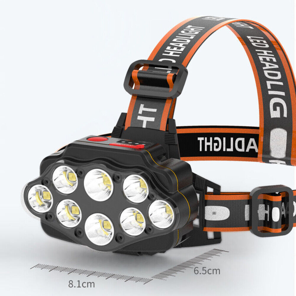 1x USB Rechargeable Head Light 8 LED Headlight Head Lamp Waterproof Head Torch