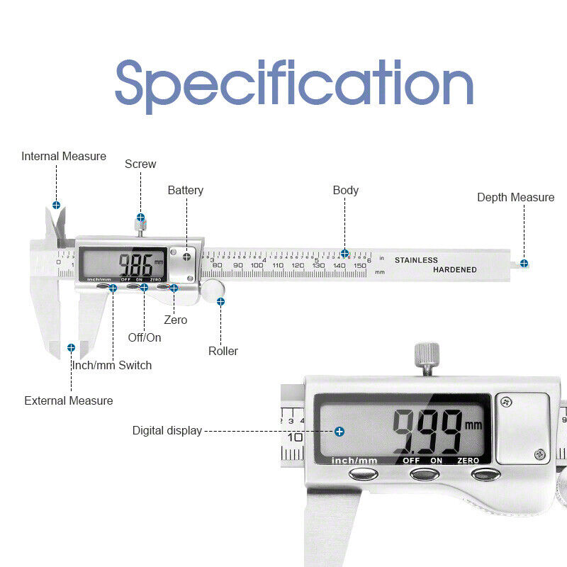 Stainless Steel Electronic Digital LCD Vernier Caliper Micrometer New 150mm 6''