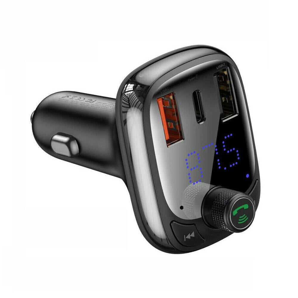 Baseus Bluetooth 5.0 FM Transmitter Car Kit Adapter MP3 Player Dual USB Charger