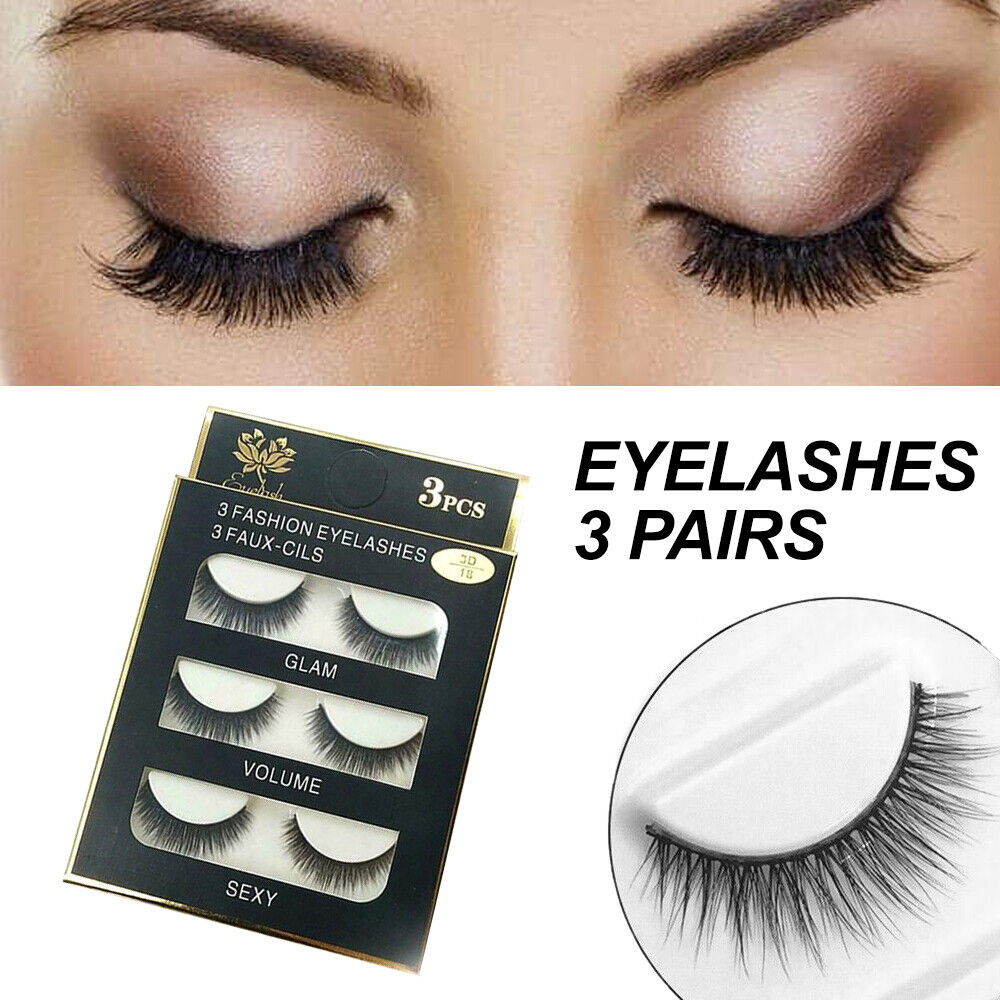 Eyelashes 3 Pairs Mink Natural Long Thick Makeup Cross False Eye Lashes AU Stock