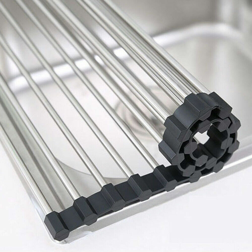 Stainless Steel Dish Rack Drying Drainer Over Sink Rack Roll Up Foldable Kitchen