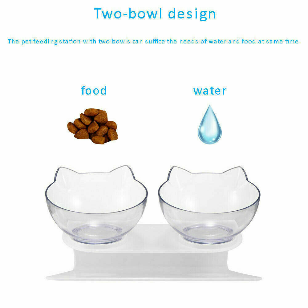 Double Elevated Cat Dog Pet Bowl Feeder Food Water Raised Lifted Stand Bowls