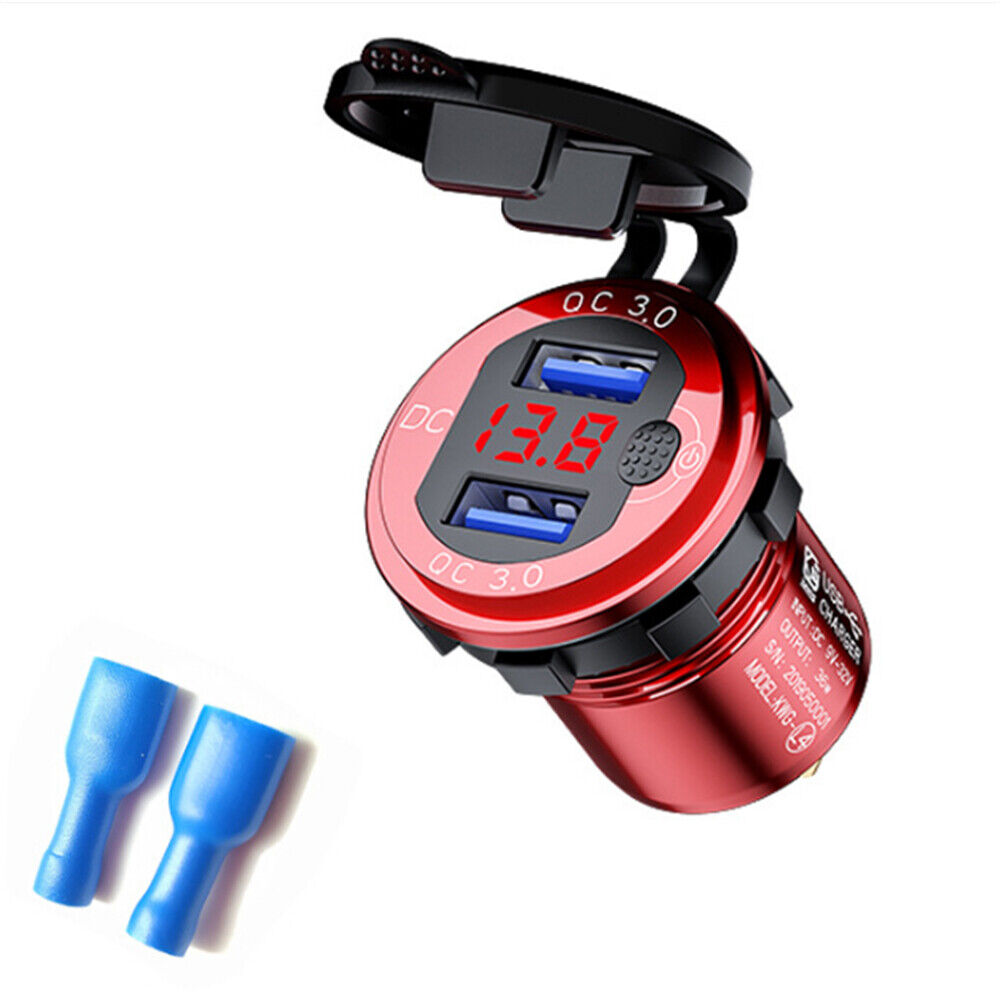 Waterproof Fast Car Phone Charger QC3.0 Dual USB Power Adapter Cigarette Lighter