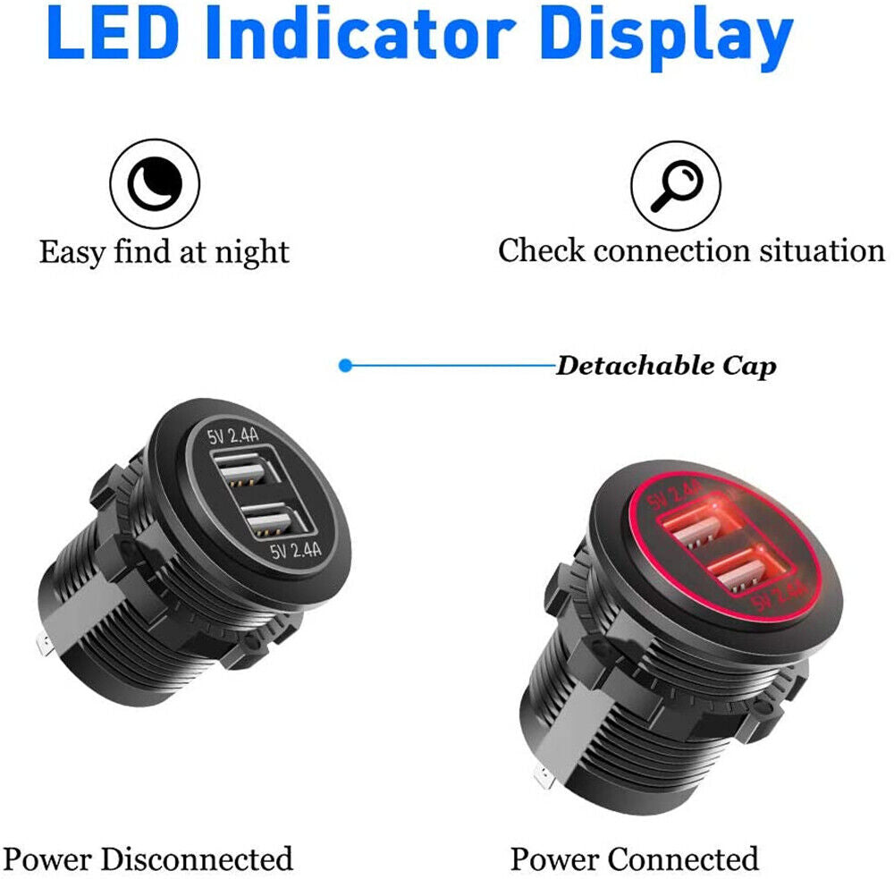 12-24V 2 USB Charger Power Socket Plug Car Boat Outlet 4.2A Adapter Waterproof