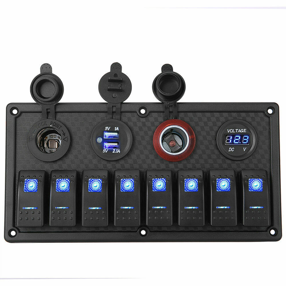 8 Gang 12V Rocker Switch Panel Waterproof Circuit Breaker Boat Marine Voltmeter