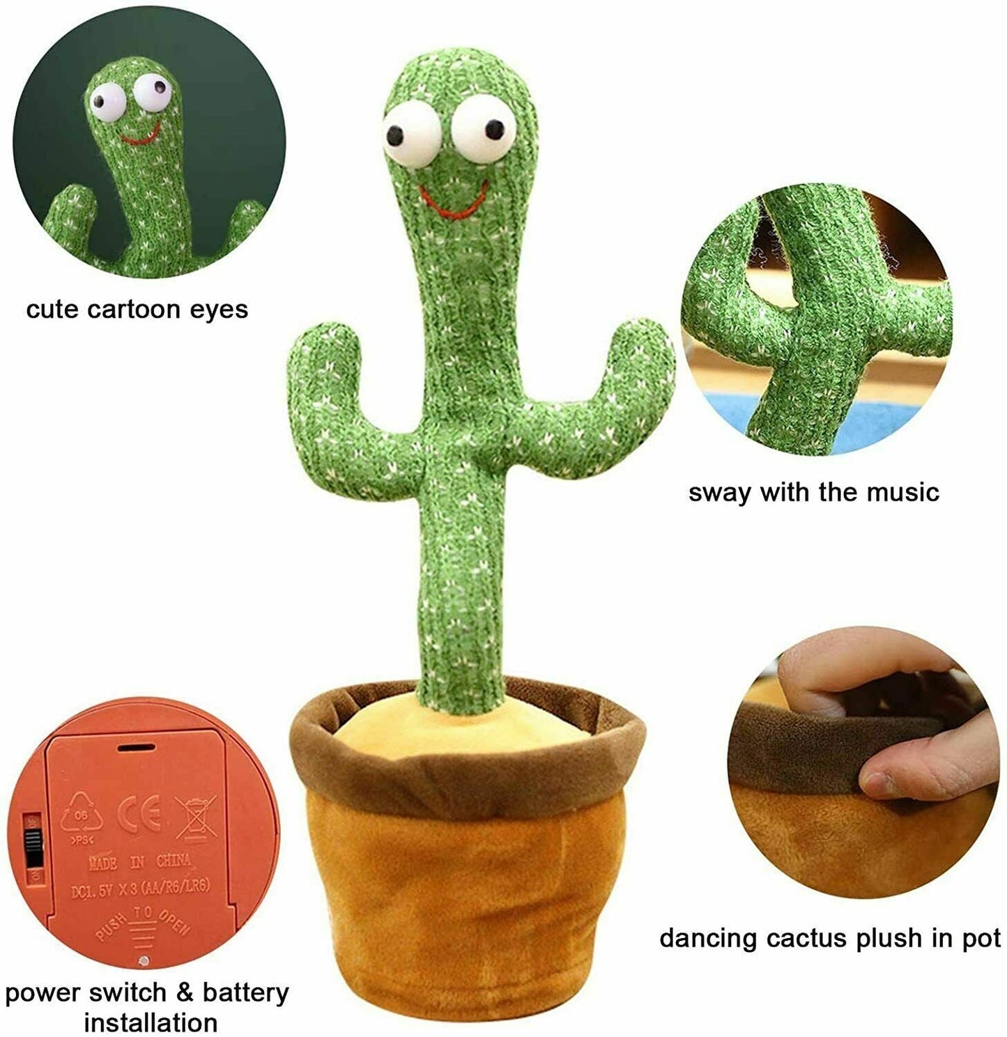 Dancing Cactus Plush Toy Doll Electronic Recording Shake With Song Funny Gift AU