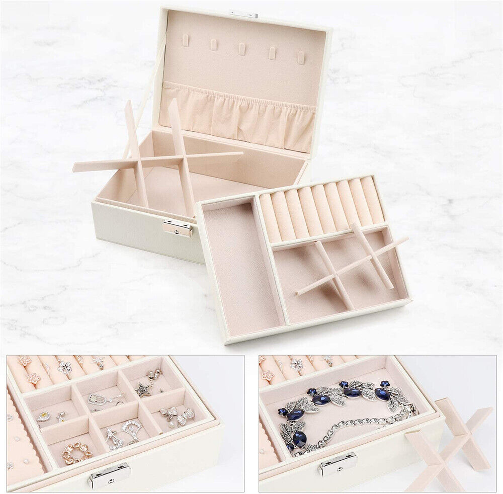 Jewelry Organizer Case Box Holder Storage Earring Ring Velvet Display Leather AU