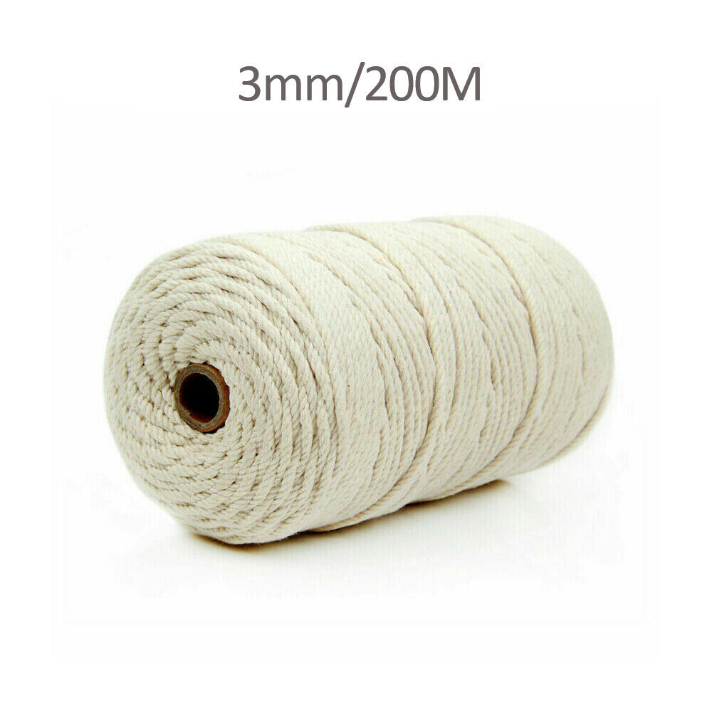3/4/5/6 mm Macrame Rope Natural Beige Cotton Twisted Cord Artisan Hand Craft