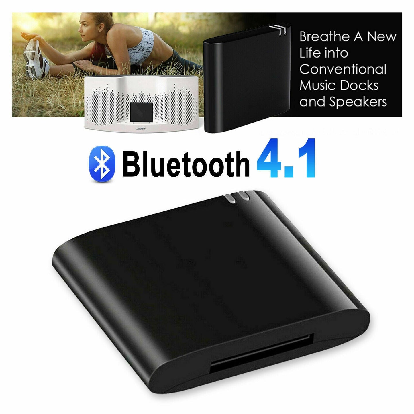 Bluetooth 4.1 Music Audio Adapter Receiver 30 Pin Dock Speaker for iPod iPhone