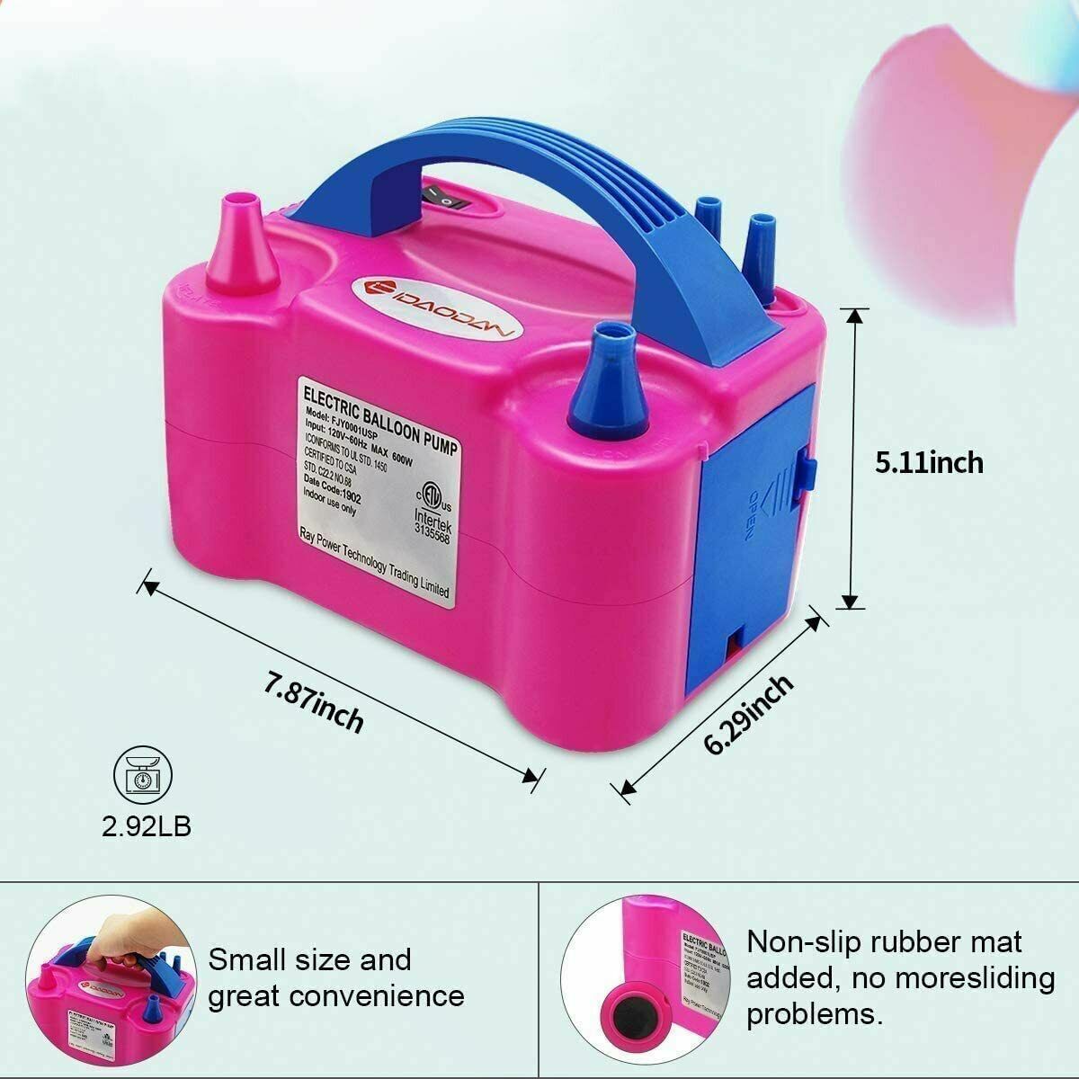 Electric Balloon Pump Inflator 600W Power 2 Nozzles Portable